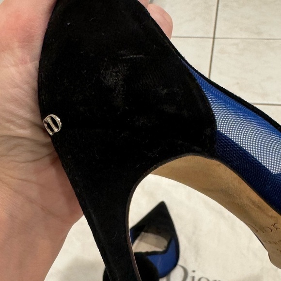 CHRISTIAN DIOR Black Suede And Blue Mesh Pointed Toe Pumps & Dust Bag Size 34.5 - Picture 8 of 11